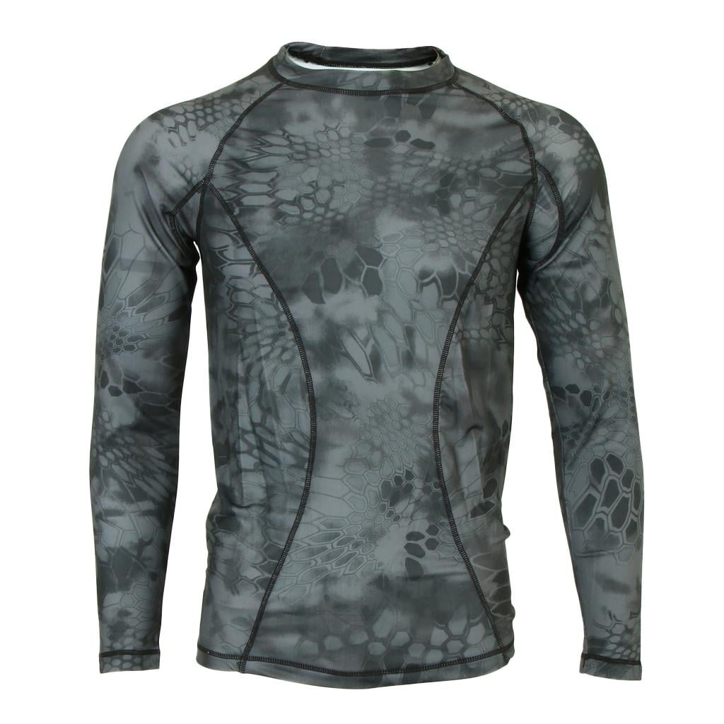 Dark Python Skin Camouflage Camo Long Sleeve T Shirt Tight Crew-Neck T-Shirt 