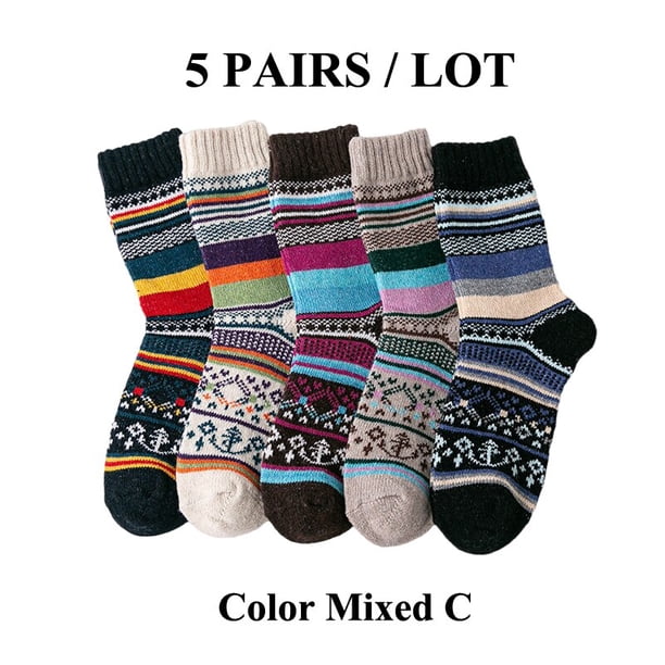 Calcetines de lana de invierno para mujer, medias gruesas y cálidas, de algodón suave, informales, a la moda, para botas de nieve y clima frío, 5 pares
