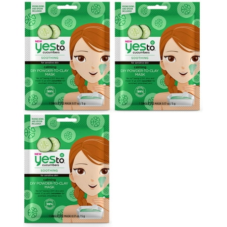Yes To Cucumbers Soothing for Sensitive Skin Calming DIY Powder to Clay Mask, 1 Count (Pack of 3) + Cat Line Makeup