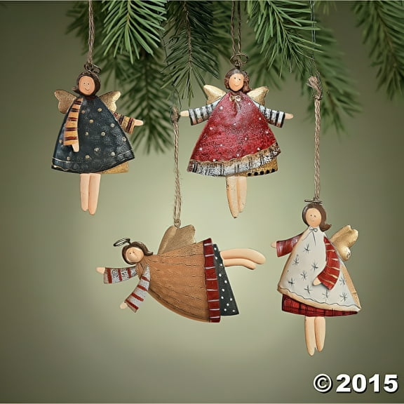 Lot of 12 Dancing Tin Angels Christmas Tree Ornaments