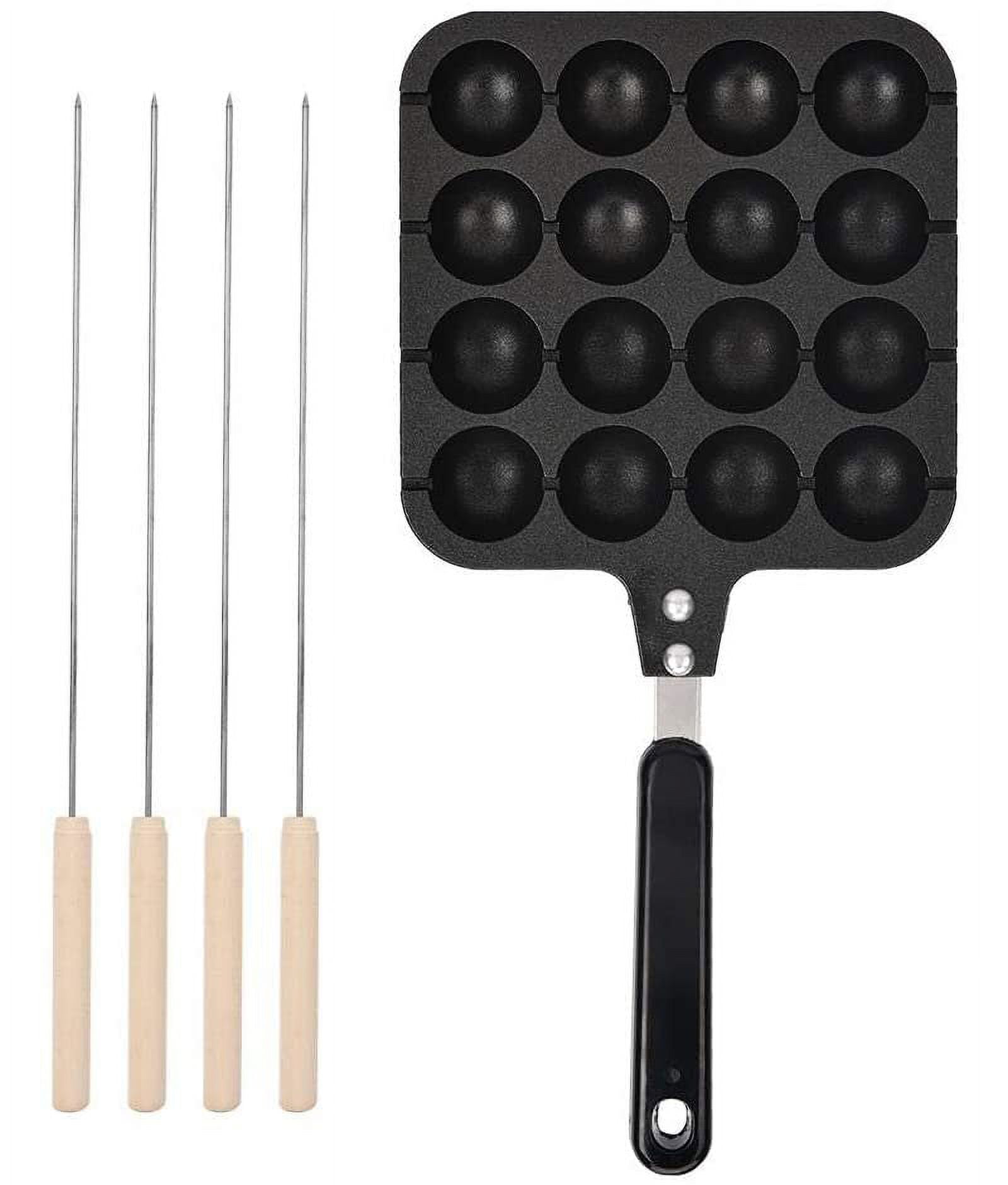 Takoyaki Grill Pan，Takoyaki Pan with Handle Takoyaki Grill Pan Non-Stick Takoyaki Grill Pan Plate Baking Pan Tray Octopus Pellets Mold Takoyaki Pan 16 Holes，4 Baking Needles