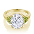 thumbnail image 2 of Gem Stone King 18K Yellow Gold Plated Silver Green Peridot Ring Set with Moissanite (5.65 Cttw) (Size 5), 2 of 4
