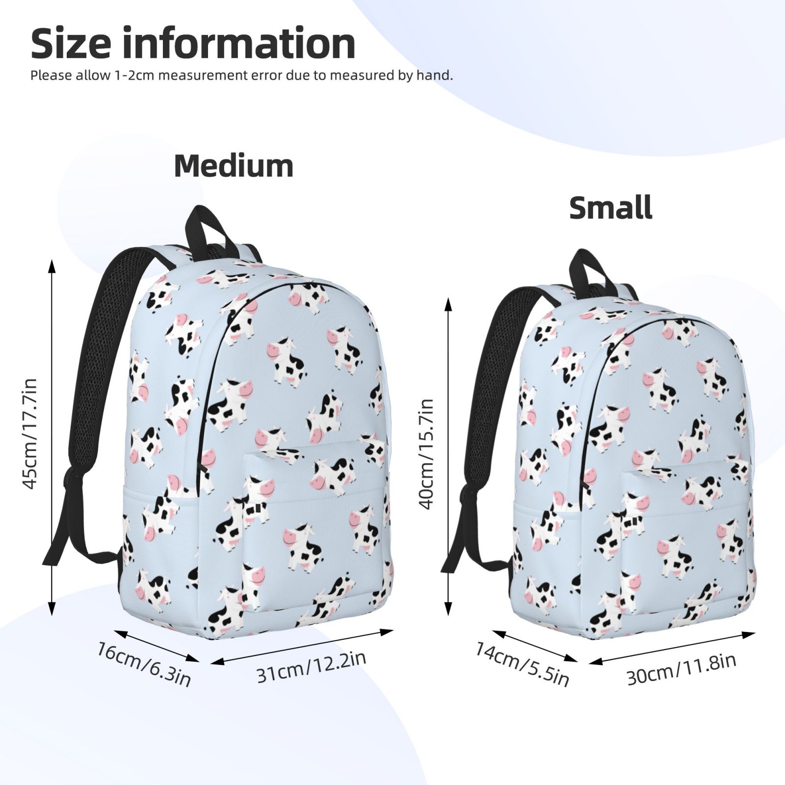 Vsdgher Cute Farm Cow Print Canvas Backpack Travel Rucksack Unisex Knapsack 15.7/17.7Inch Laptop Backpack for Work,College -Small