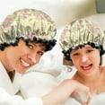 thumbnail image 6 of Shower Caps,Pioneer Flower Floral Print Pattern Waterproof Shower Cap for Women 4 Pieces,Double Reusable Hair Cover for Shower PEVA Elastic Stretch Hem, 6 of 7