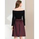 thumbnail image 5 of Allegra K Falda Mujer Midi A Rayas Con Botones Y Elástica, dos colores Negro rojo XS, 5 of 6