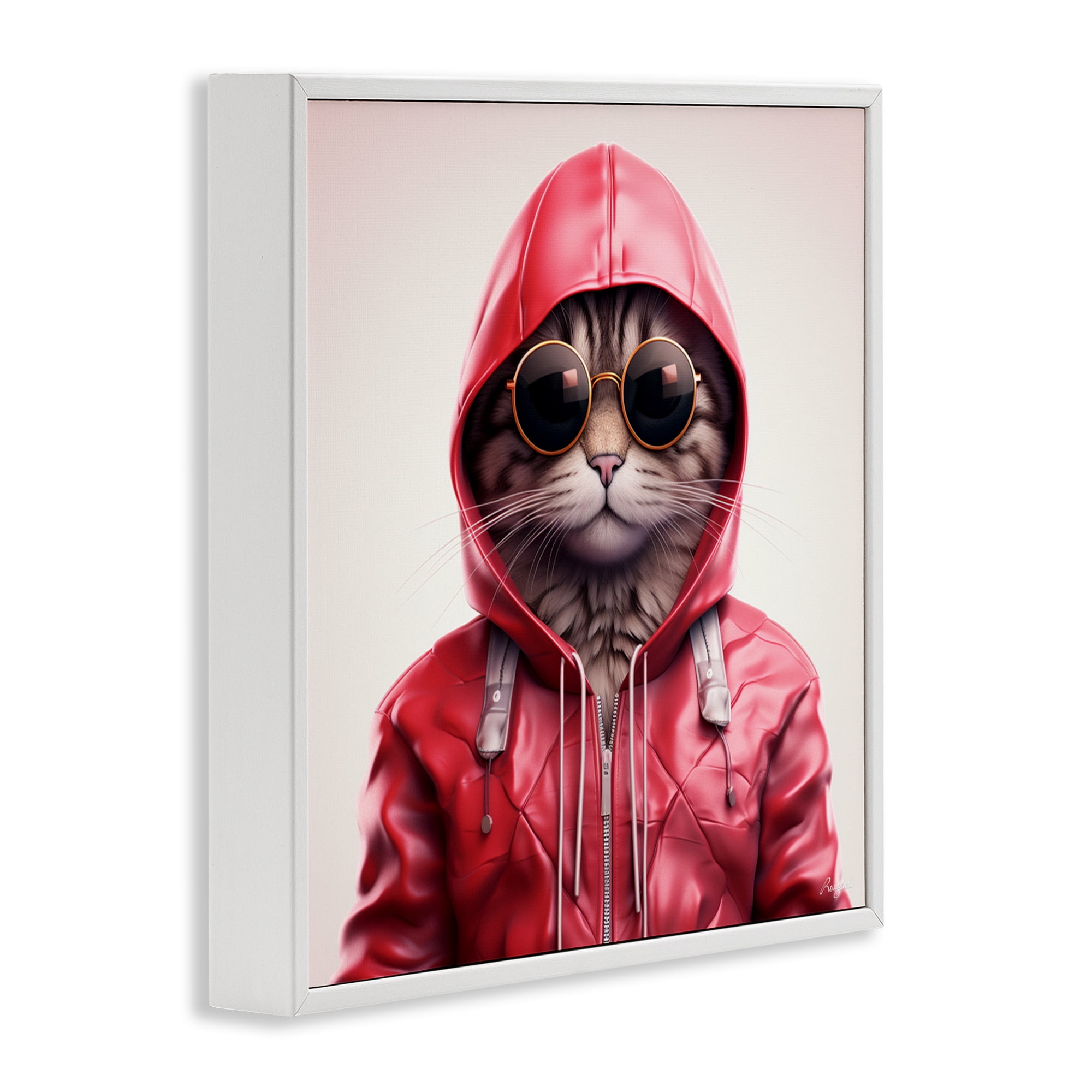 Stupell Industries Hipster Cat in Stylish Jacket White Framed Giclee Art, design by Roozbeh