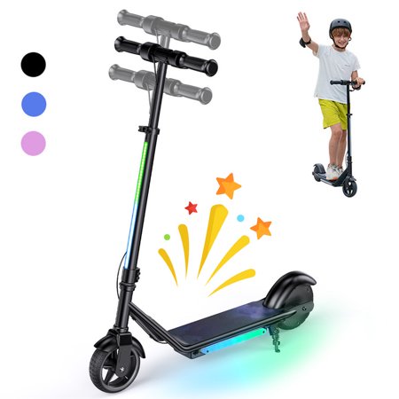 150W Electric Scooter Kids 6-12 10 MPH Max 3-Heights & 3-Speed Dual Brake Magnetic Charging Colorful Lights LCD Display 6 Tires Kids Scooter Gift for Boys Girls Black