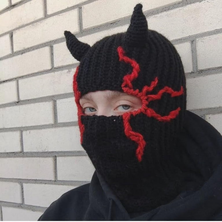 LANFENG Funny Horns Creative Knitted Hat Beanies Warm Full Face