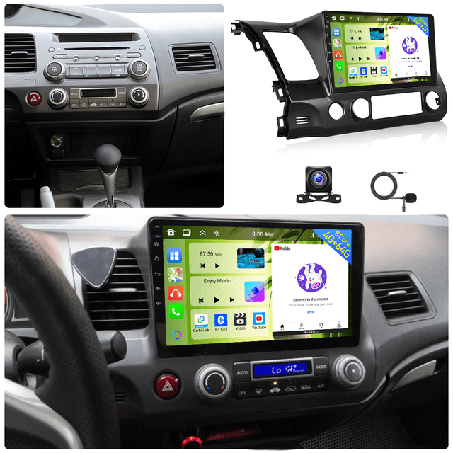 4+64G Android 13 Car Stereo For Honda Civic 2006-2011 with Carplay Android Auto, 10in IPS Touchscreen Car Radio with GPS WiFi Bluetooth FM/RDS SWC + AHD Backup Camera/Microphone