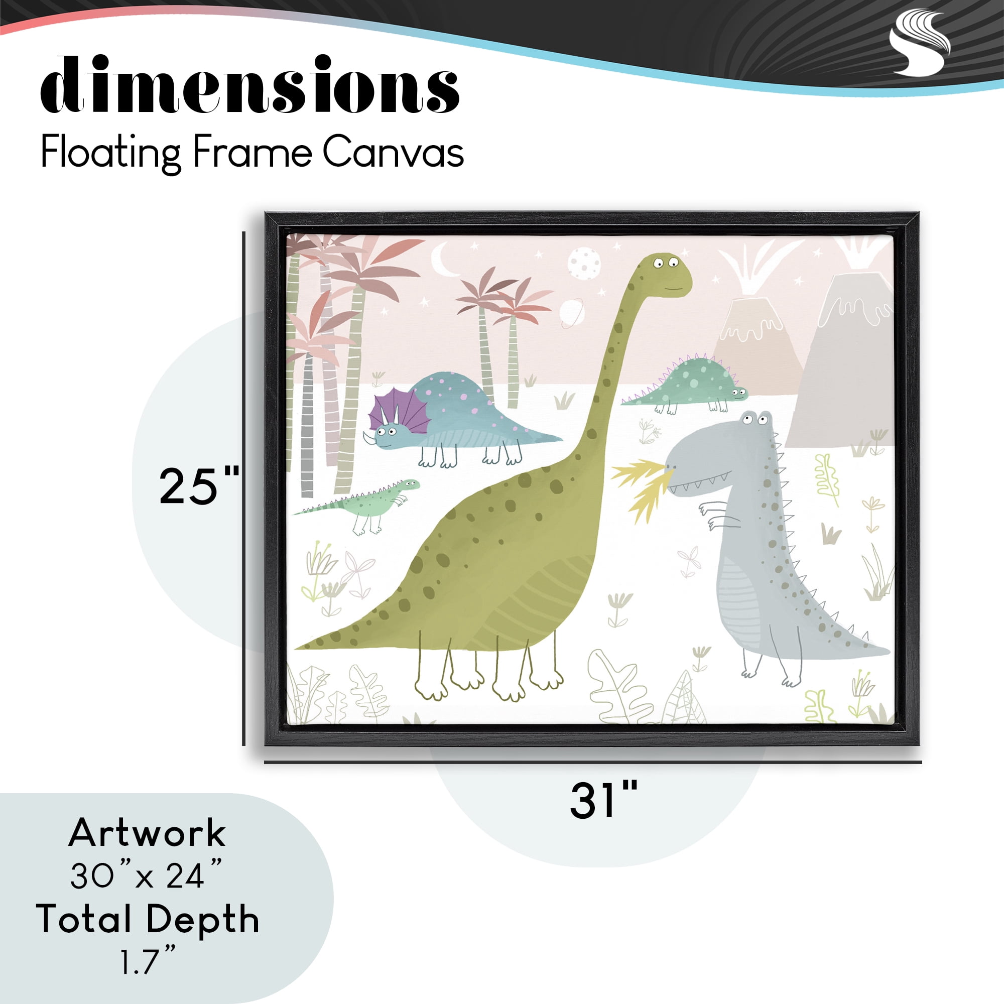 Stupell Industries Earthy Jurassic Dinosaurs Black Framed Floater Canvas Wall Art, design by Carla Daly