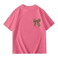 thumbnail image 3 of KKBOTIVE Girl's Bow Leopard Graphic Tees Short Sleeve Preppy Summer T Shirt Baggy Tops Kids 100 Days of School Shirt, Pink Size: 2-3 Years, 3 of 5