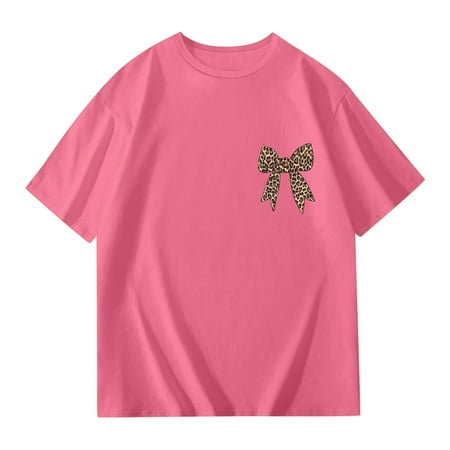 HNMKIU Girls Summer Casual Graphic Tee Lightweight Short Sleeve Top With Playful Knot Tie Design Breathable Blend Fabric Pink 2-3 Years