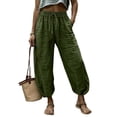 thumbnail image 3 of Sentmoon Cotton Linen Pants Women Solid Color Drawstring High Elastic Waist Women's Casual Pants Plus Size Loose Fit Summer Beach Wear for Women with Pocket for Working Out and Gym, 3 of 6