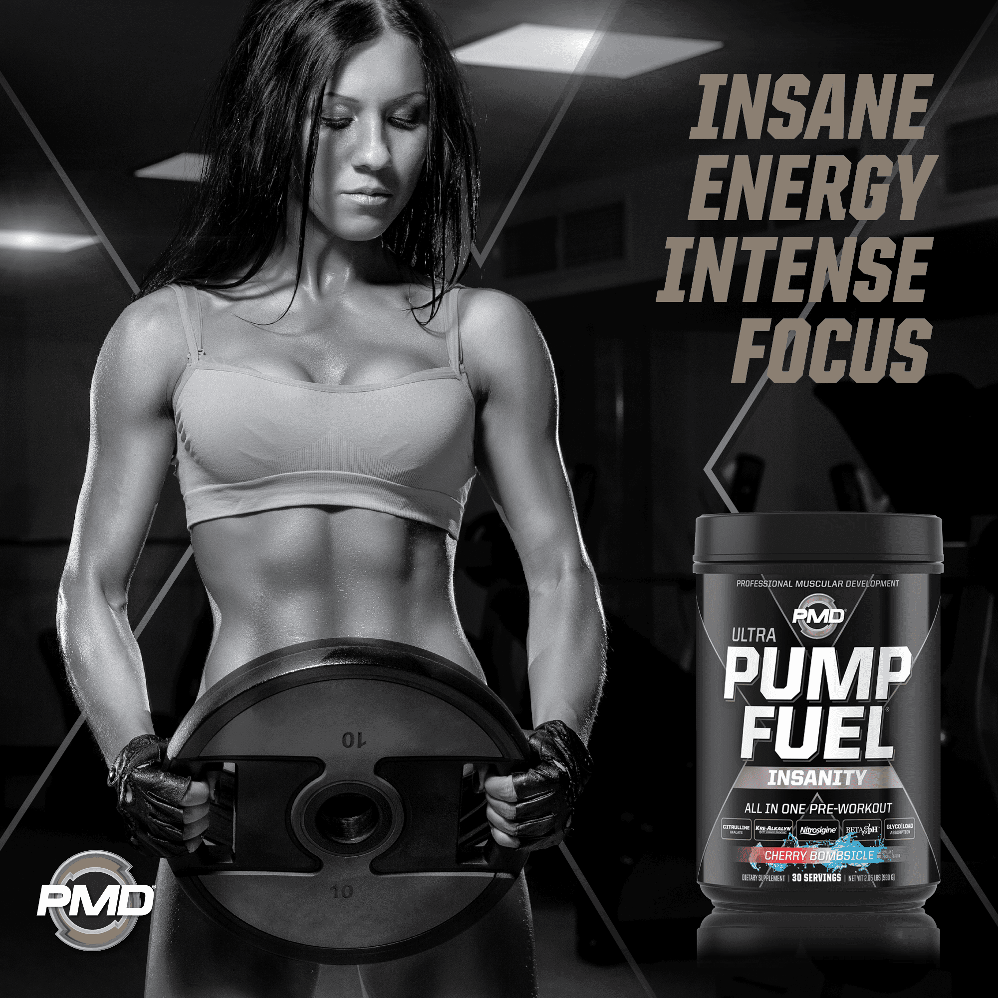 PMD Sports Ultra Pump Fuel Insanity - Pre Workout Drink Mix For Energy, Strength, Endurance, Muscle Pumps And Recovery - Complex Carbohydrates And Amino Energy - Cherry Bombsicle (30 Servings)