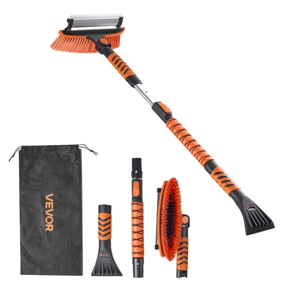 VEVOR Car Snow Brush, 3-in-1 Snow Remover for Car Windshield - with 180° Pivoting Brush Head, Squeegee & Ice Scraper, 34.3"-42.1" Extendable Aluminum Handle and Foam Grip for Cars, Truck, SUV, RV