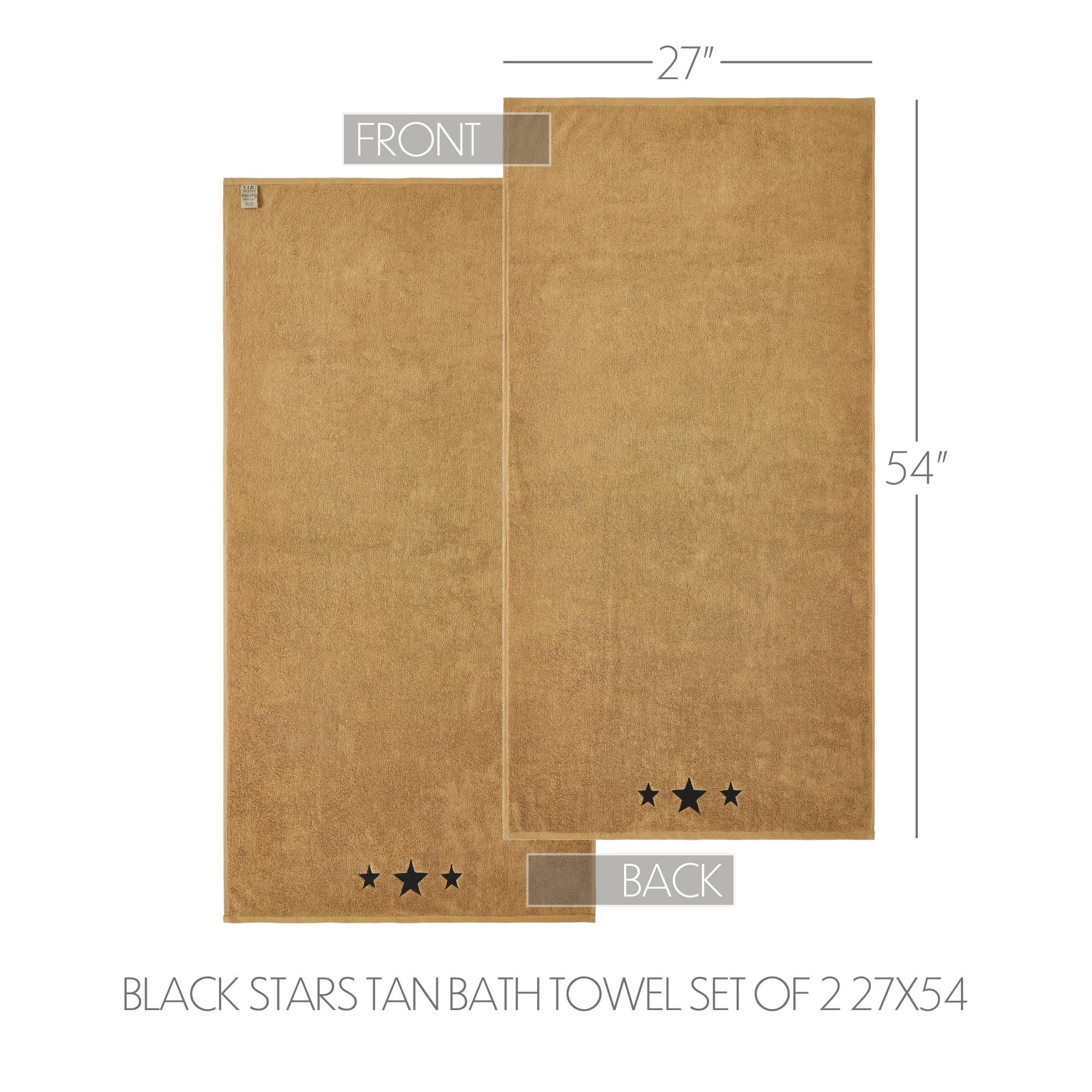 VHC Brands Black Stars Tan Bath Towel Set of 2 27x54