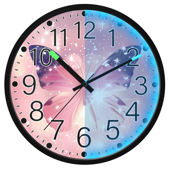 Ryvnso Butterfly on Starry Sky 12 Inch Night Light Wall Clock Silent Battery Operated Luminous Clocks