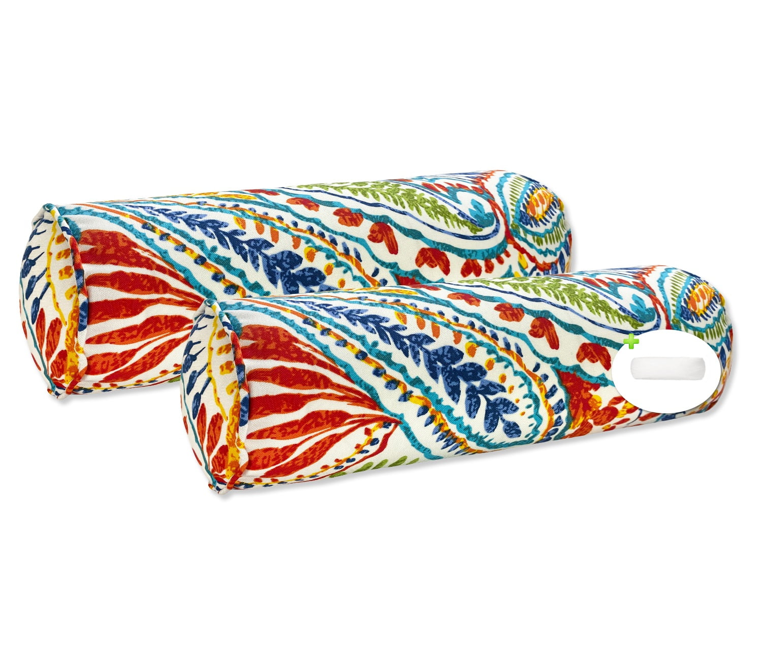 FBTS Prime 20x6 inch Round Red and Blue Paisley Indoor Outdoor Bolster