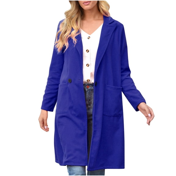 Mingw Wool Coat for Women Double Breasted Notch lapel slimming Pea Coats Windproof Heated Trench Clothing,2XL,Blue
