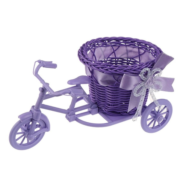 Cesta de flores artificiales para bicicleta, jarrón, cesta de almacenamiento de escritorio, regalos, forma de bicicleta Púrpura