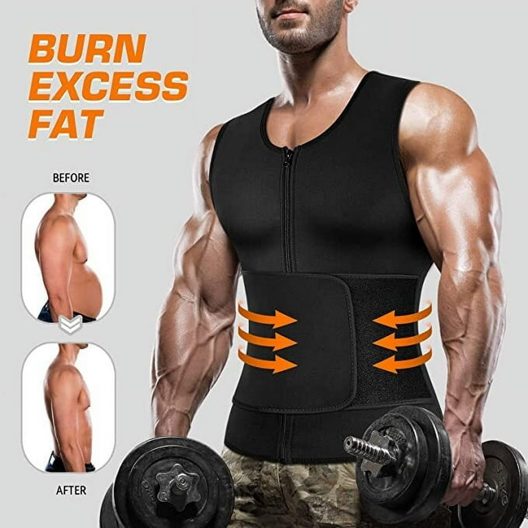 Mens Sweat Sauna Vest for Waist Trainer Zipper Neoprene Tank Top,  Adjustable Sauna Workout Zipper Suit 