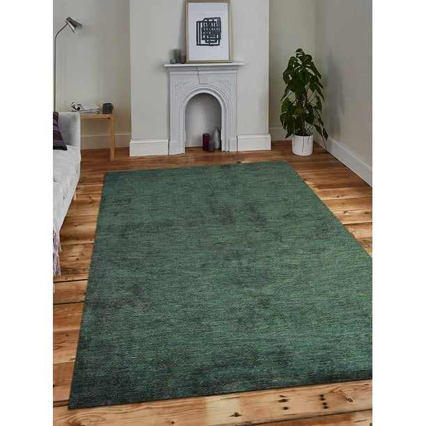 Rugsotic Carpets Hand Knotted Silk 3'x5' Area Rug Solid Dark Green