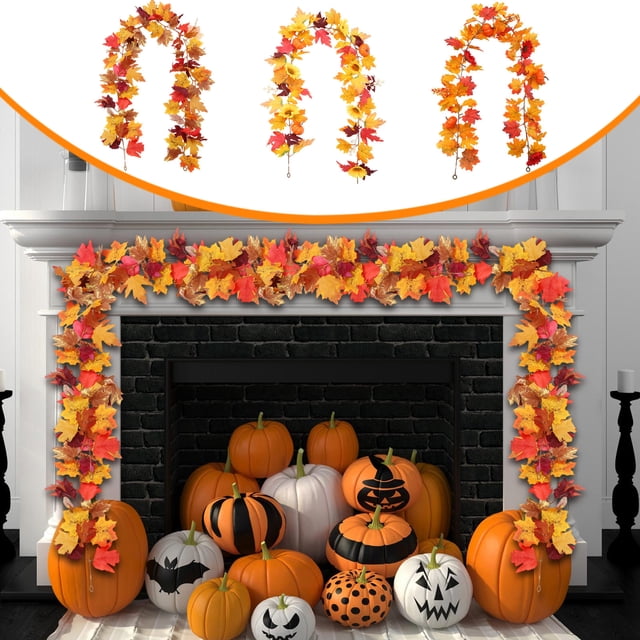 YYV Thanksgiving Halloween Artificial Maple Leaf Fall Scenic Decoration Holiday Simulation Maple Leaf Wall Hanging Rattan