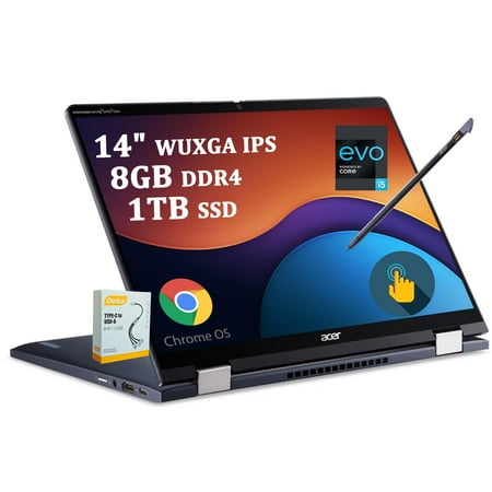 acer Chromebook Spin 714 2-in-1 Laptop | 14" WUXGA IPS Touch | Intel 10-core i5-1235U (>i7-1165G7) | 8GB DDR4 1TB SSD | Intel Evo Backlit Thunderbolt4 Long Battery Life ChromeOS w/DLCA Accessory