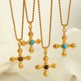 thumbnail image 5 of PRIYAL 18K Gold Plated Cross Necklace, Vintage Dainty Turquoise Gemstone Pendant Necklace, Jewelry Gift for Women, 5 of 7