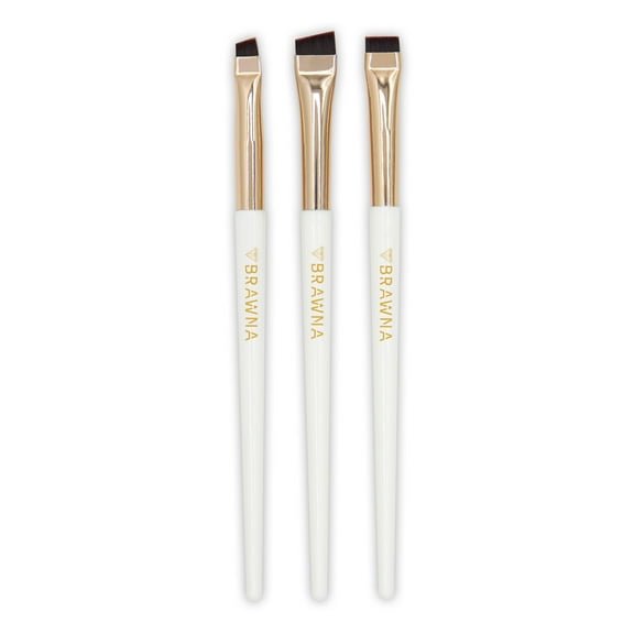 BRAWNA Eyebrow Brush Set - 3 Pcs Angled Precision Eyeliner Makeup Brushes - Brow & Lip Mapping - Concealer Flat Brush - Powder, Cream, Pomade, Paste
