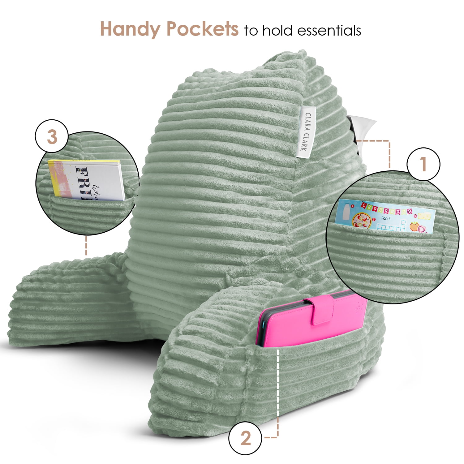 Nestl Backrest Reading Pillow with Blanket, Back Support Pillow with Arms, Shredded Memory Foam Bed Rest Pillow and Throw Blanket,&nbsp;Sage Green