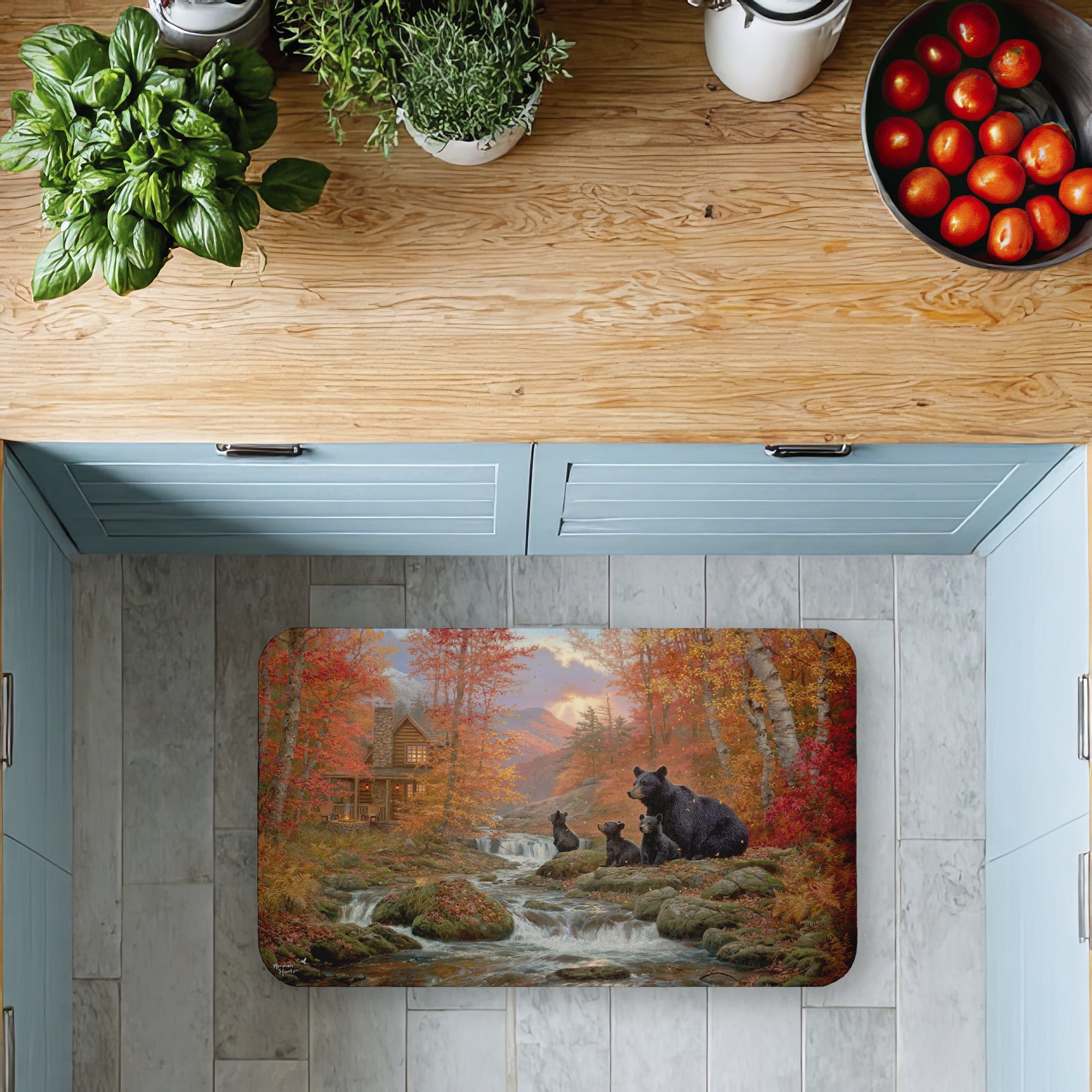 Stupell Industries Mountain Cabin Riverside Bears Printed Anti-Fatigue Floor Mat, design by Abraham Hunter