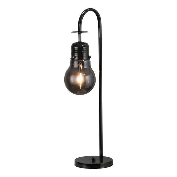 Benjara 30" Arc Table Lamp- Glass Bulb Shaped Shade- Metal- Black Nickel