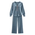 thumbnail image 7 of BRELIL Women Velvet V Neck Long Sleeve Pullover Tops Wide Leg Pants Two Piece Lounge Matching Set Casual Loose Solid Vacation Travel Outfits, Sky Blue M, 7 of 7