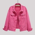thumbnail image 2 of Women's Solid Color Denim Jacket Relaxed Fit Trucker Jacket, 2 of 7