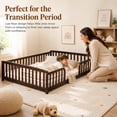 thumbnail image 3 of Miniyam Full Size Floor Bed with Guardrails, Low Profile Wooden Kids Bed Frame with Rounded Entrance, Espresso, 3 of 9