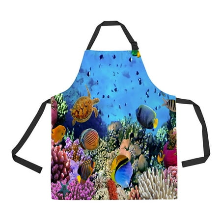 

ECZJNT coral colony Red Sea Egypt Adjustable Bib Kitchen Apron with Pockets for Women Men