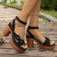 thumbnail image 4 of Rokment Womens Floral Platform Dressy Sandals Boho Beach Casual Open Toe Ankle Strap Chunky Lug Heels Dress Summer Shoes Black Size 6.5, 4 of 7