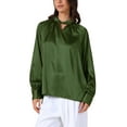 thumbnail image 4 of INSPIRE CHIC Women's V Neck Tops Satin Silk Long Sleeves Elegant Blouse S Green, 4 of 6