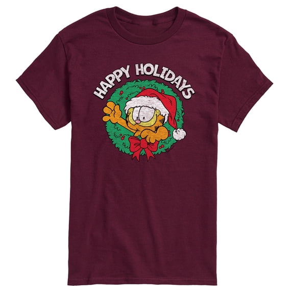 Garfield - Happy Holidays Wreath Christmas - Men's Short Sleeve Graphic T-Shirt