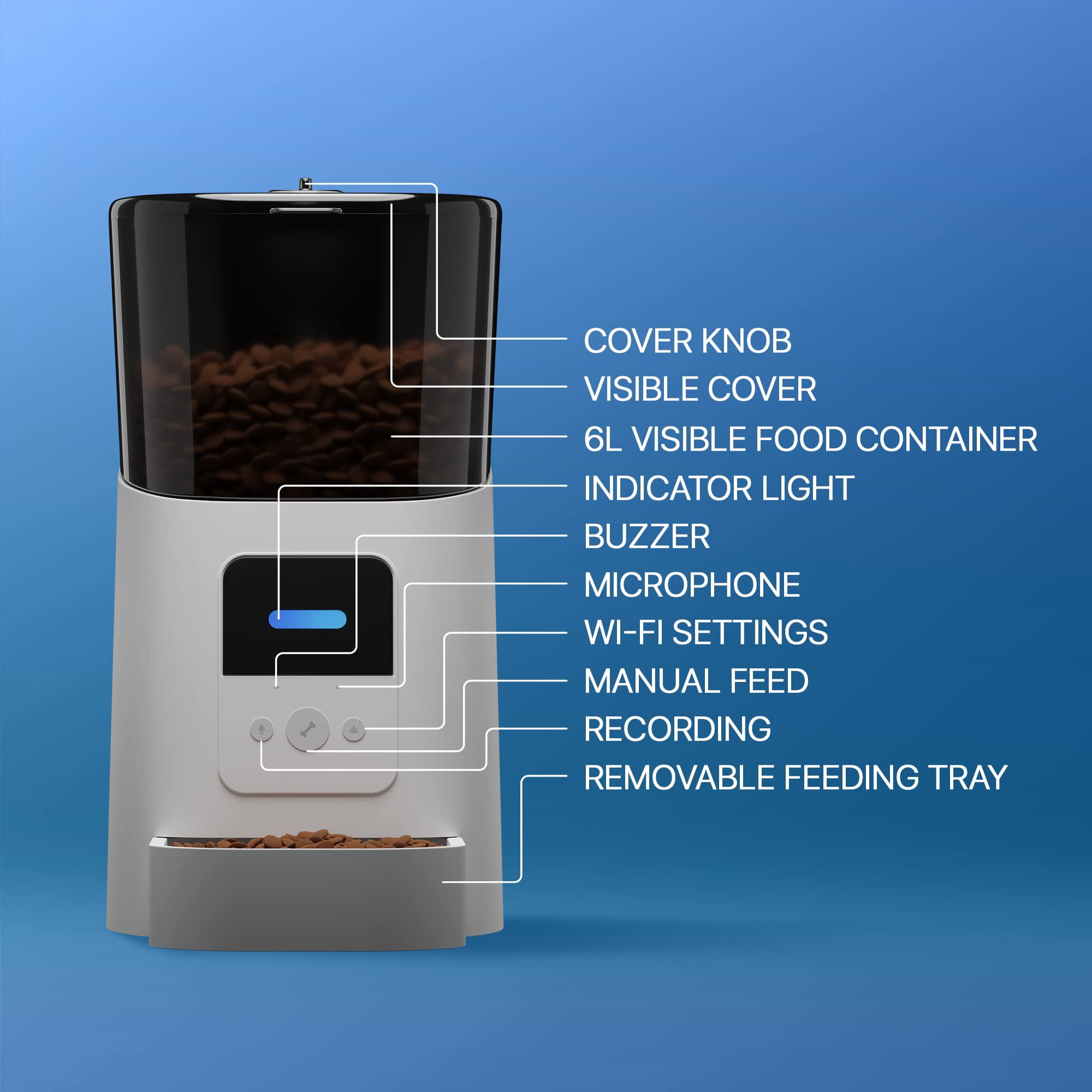 Automatic Cat Feeders with App. 6L Capacity Automatic Cat Food Dispenser with Programmable Timer, Voice Recorder. Wifi Cat Feeder Automatic. Automatic Pet Feeder for Dry Food