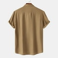 thumbnail image 4 of Huresd Men's Wrinkle Free Untucked Cuban Shirt Business Casual Button Down Tops Short Sleeve Solid Color Shirt Camel M, 4 of 4
