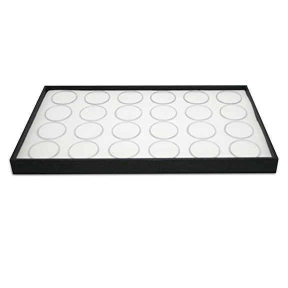 Novel Box Jewelry Display Tray Black Plastic 8.25 x 14.75 x 1 Inch   24 Gem Jars & White Foam Liner