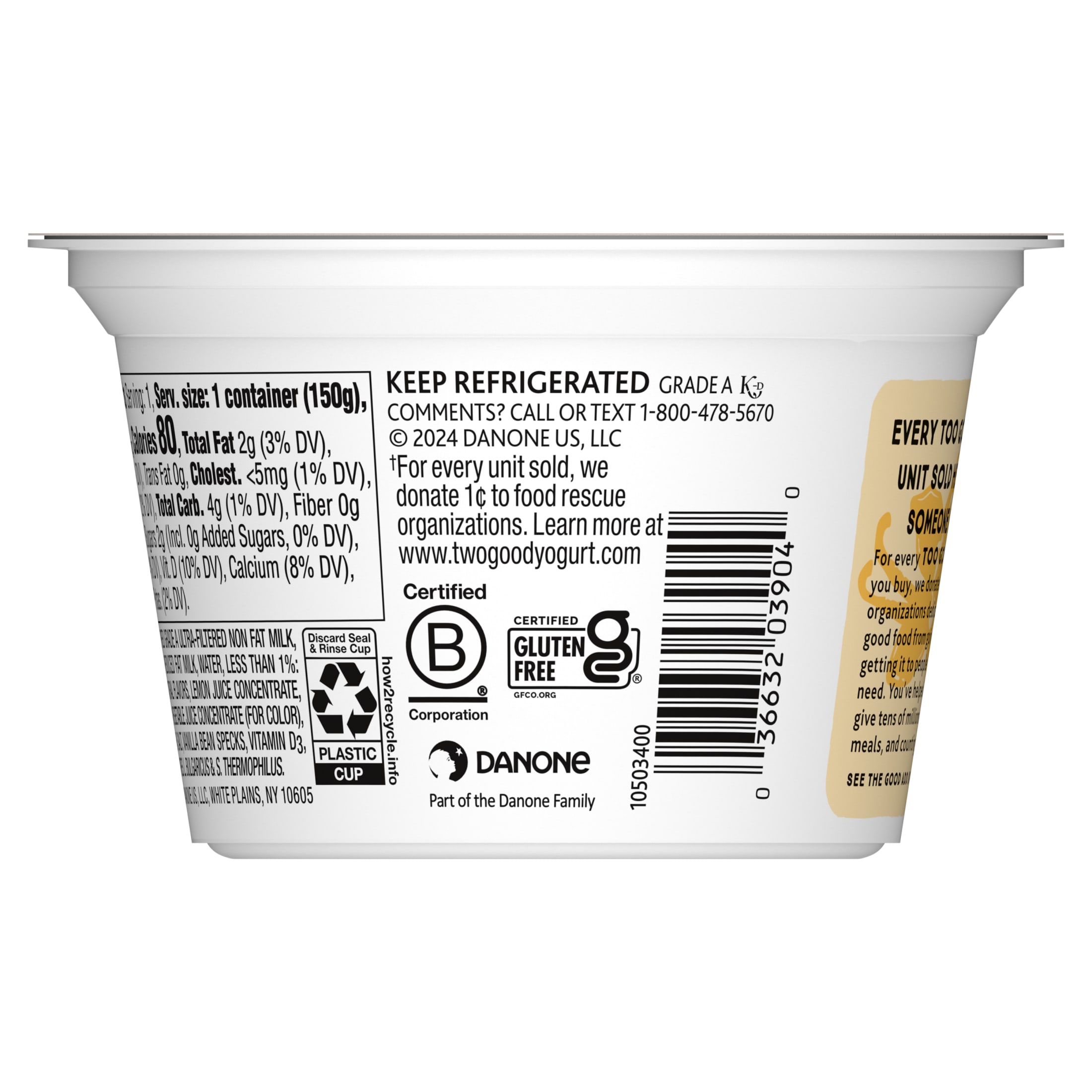 Too Good & Co. Lower Sugar Vanilla Flavored Low Fat Greek Yogurt Cultured Product, 5.3 oz - image 3 of 11