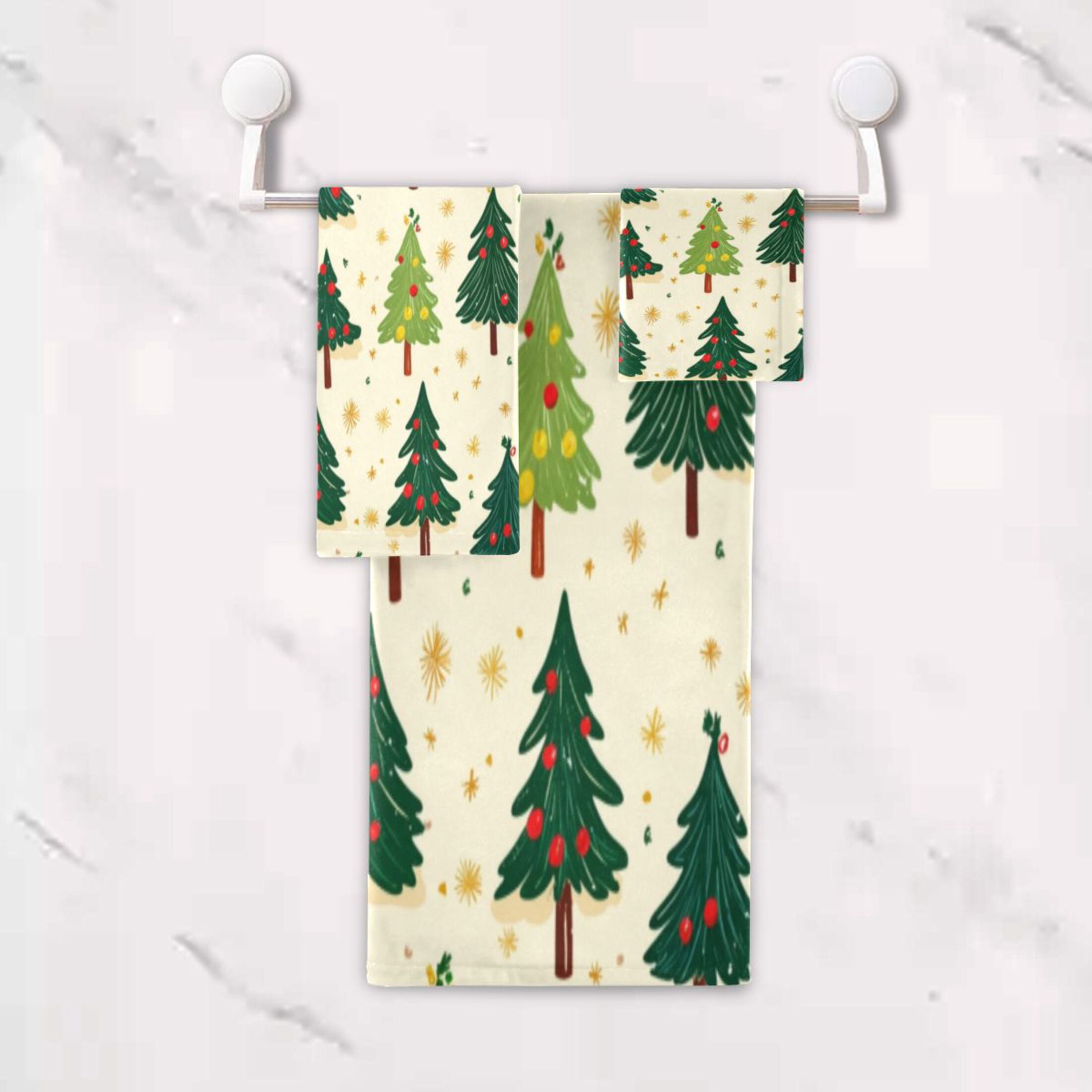 Three-Piece Towel Set Face Towel Towel Set Hand Towel Bath Towel Cotton Bath Towels Bath Towel Sets Hand Bath Towels Green Christmas Tree