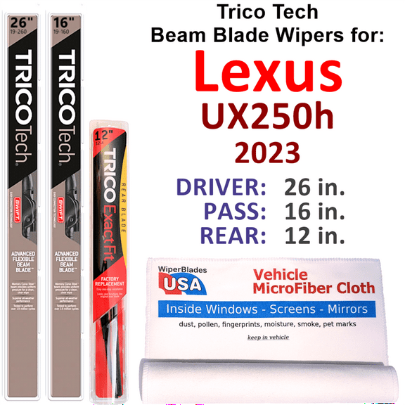 2023 Lexus UX250h Beam Blade Wipers (Set of 3) w/Rear Wiper