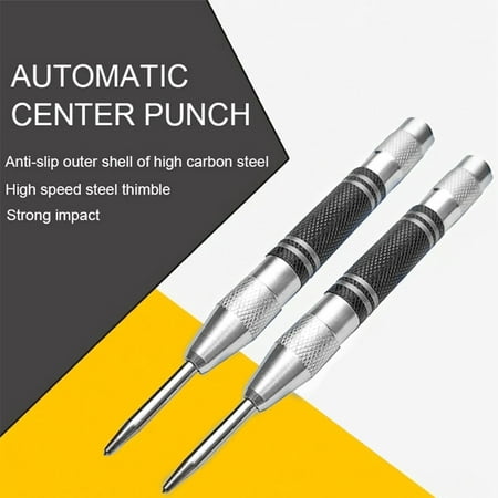 

AoHao 2pcs Automatic Center Punch 5 Inch Spring Loaded Center Drill Hole Punch Adjustable Nonslip Positioning Punch Hand Tool Car Window Puncher Breaker Tool for Metal Wood Glass