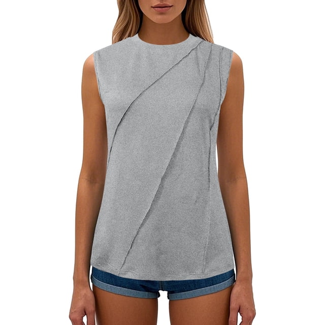JAKANYQ T-Shirts pour Femmes, T-shirt d'Été Uni Col Rond Sans Manches Ample et Confortable
