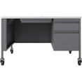 thumbnail image 4 of Lorell Fortress White/Platinum Steel Teachers Desk 48" x 30" x 29.5" - Box Drawer(s), File Drawer(s) - Single Pedestal on Right Side - T-mold Edge - Material: Steel Frame - Finish: Platinum Frame, Whi, 4 of 5