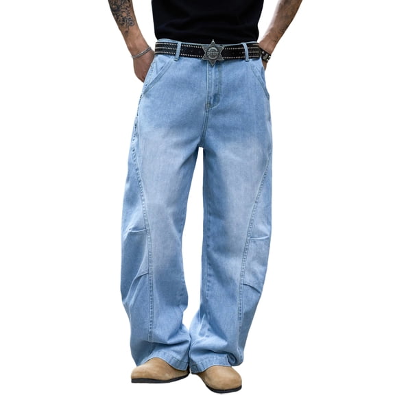 Mens Baggy Jeans Wide Leg Casual Jeans Vintage Hip Hop Denim Pants